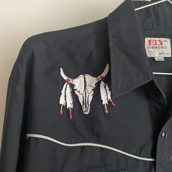 Western Embroidered Ely Diamond sz L Snap Shirt - Picture 4 of 9